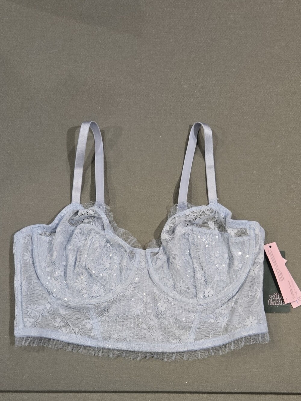 Powder Blue Lace Bra w/Sequins & Tulle - Size XL - NWT